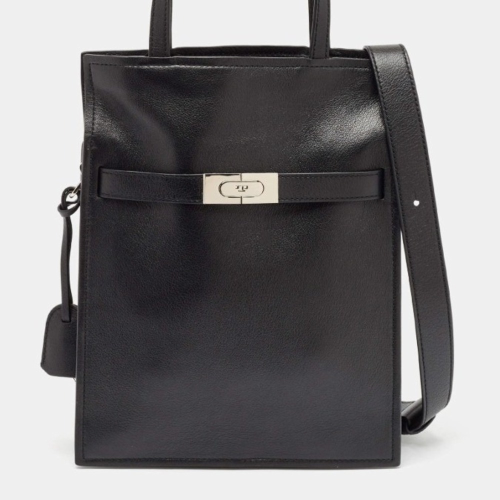 Tory Burch Lee Radziwill Black Leather Small Shopper Tote